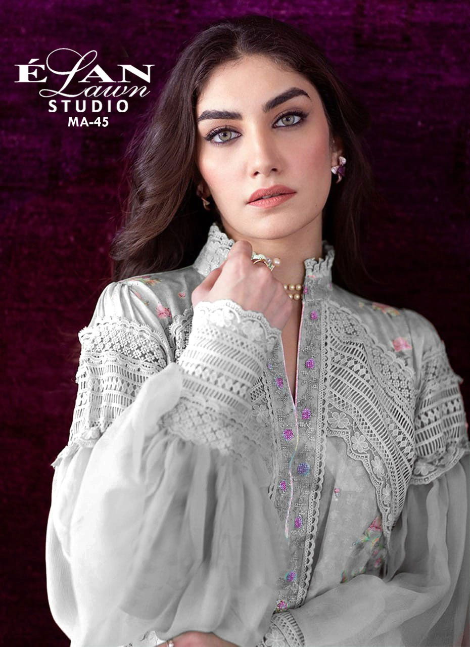 Elan Lawn Studio Ma 45 Designer Top With Bottom Collection